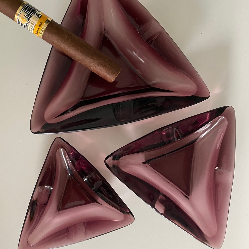S/3 Vintage Purple Glass Stacking Ashtrays